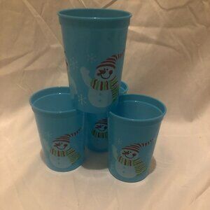 Vintage Set 4 New Packer Plastic Cups Stackable Snowman Theme
